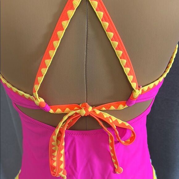 POPVIL Vibrant Pink One-Piece Swimsuit with Colorful Trim - Picture 9 of 10